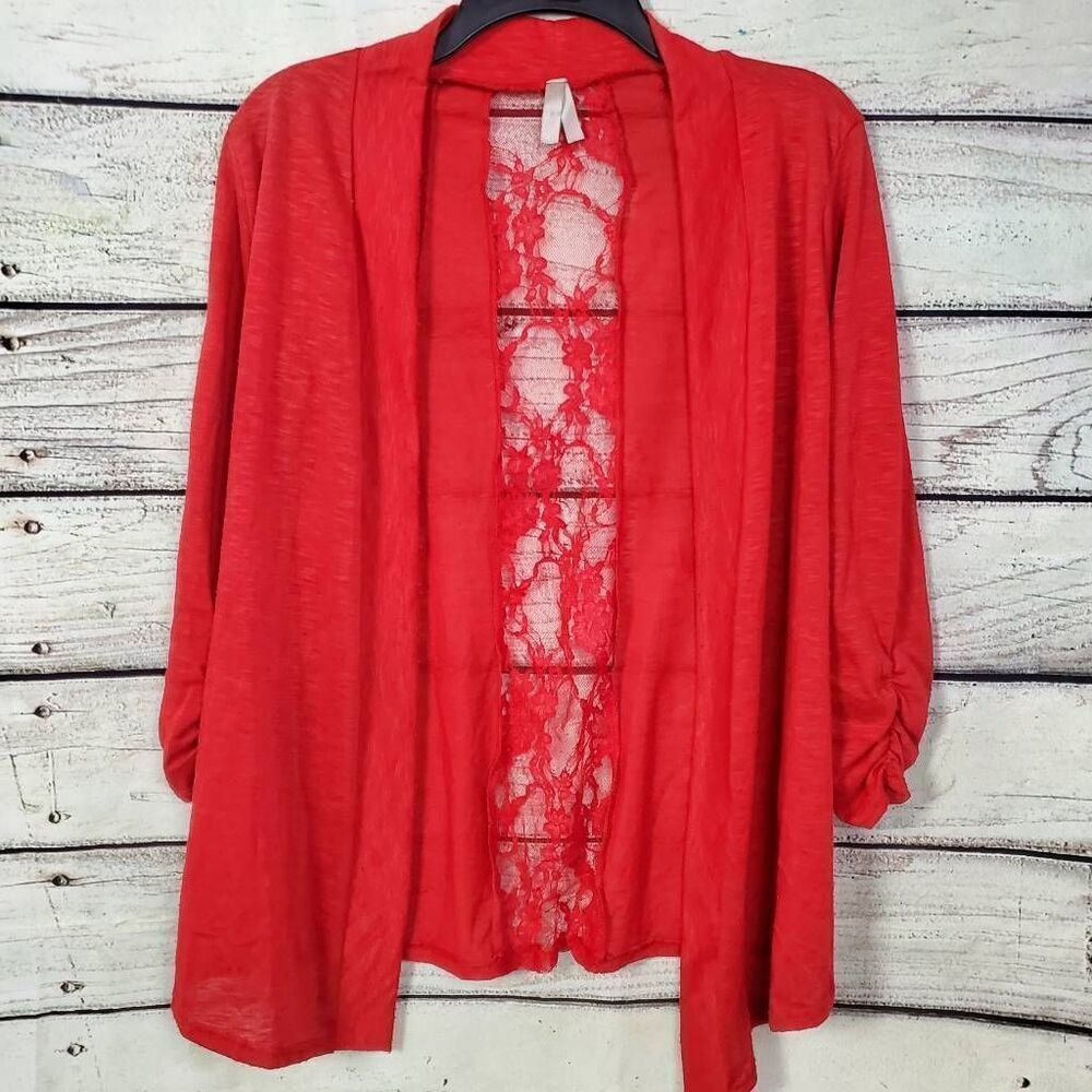 Vanity Medium Red 3/4 Sleeve Open Fronnt Cardigan Cover